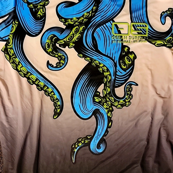 XXL Ocean Safari Squid Octapus Kraken Dynamic Blue Green Gray Long Sleeve Shirt - Picture 2 of 13